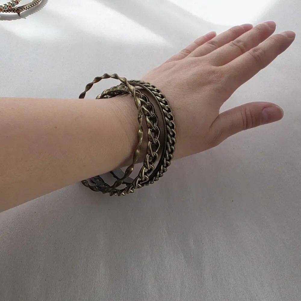 Graziano Italy Bangle Bracelet 3 Piece Set Statement‎ Antiqued Gold